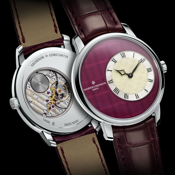 The Vacheron Constantin "Métiers d'Art Elégance Sartoriale" watch with a Prince of Wales check pattern finished in translucent raspberry red Grand Feu enamel